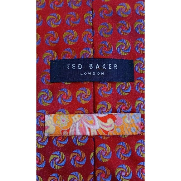Ted Baker London Men’s Designer Neck Tie Red 100% Silk Abstract Print 60"x 4" - Picture 4 of 7